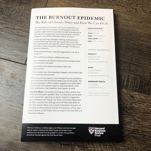 The Burnout Epidemic by Jennifer Moss ((ARC Uncorrected Proof))x - Picture 2 of 2